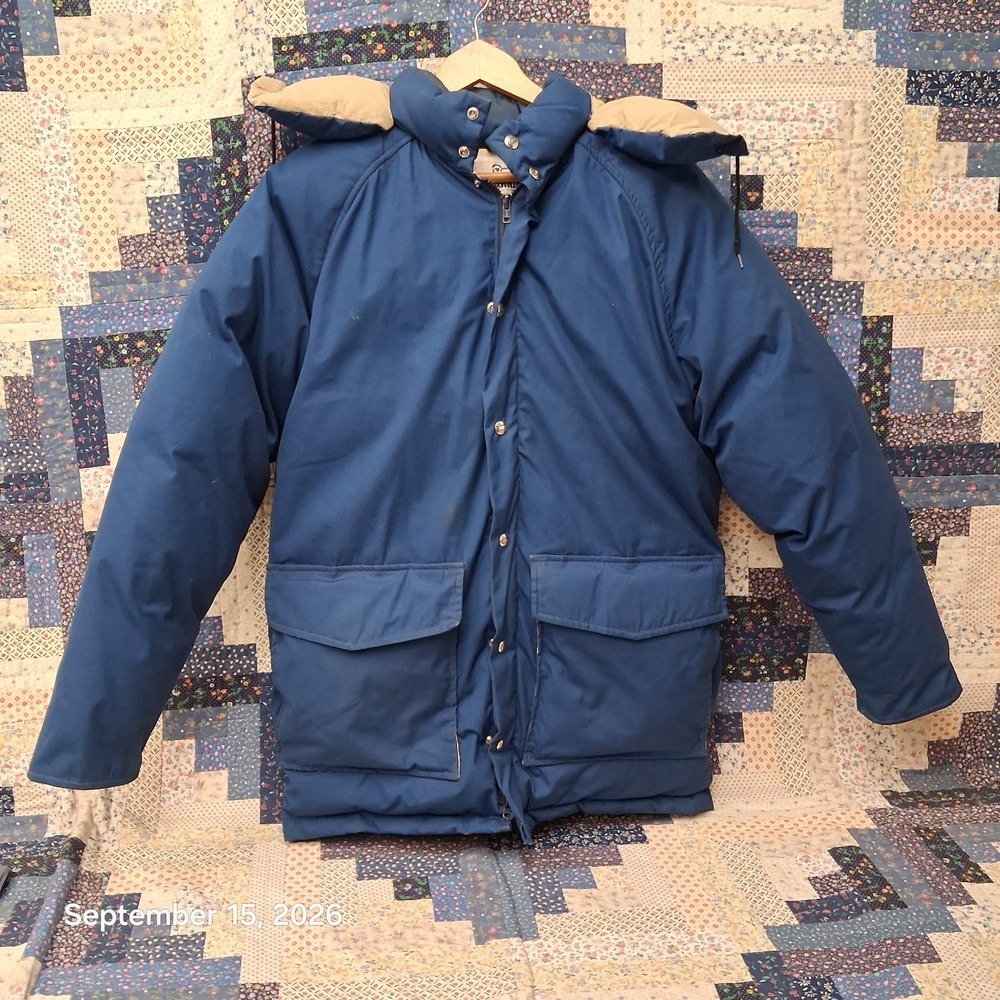 80s Vintage Woolrich 21018 Down Parka Jacket Mens M Blue Hooded Mountain Coat